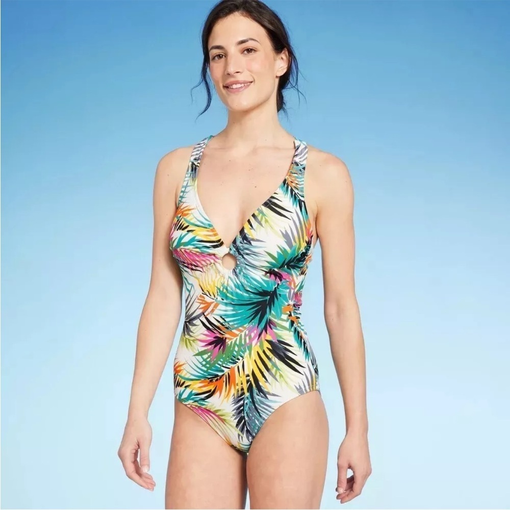 Shade & Shore Tropical Print Women's one piece Swimsuit Sz XS nwt 01